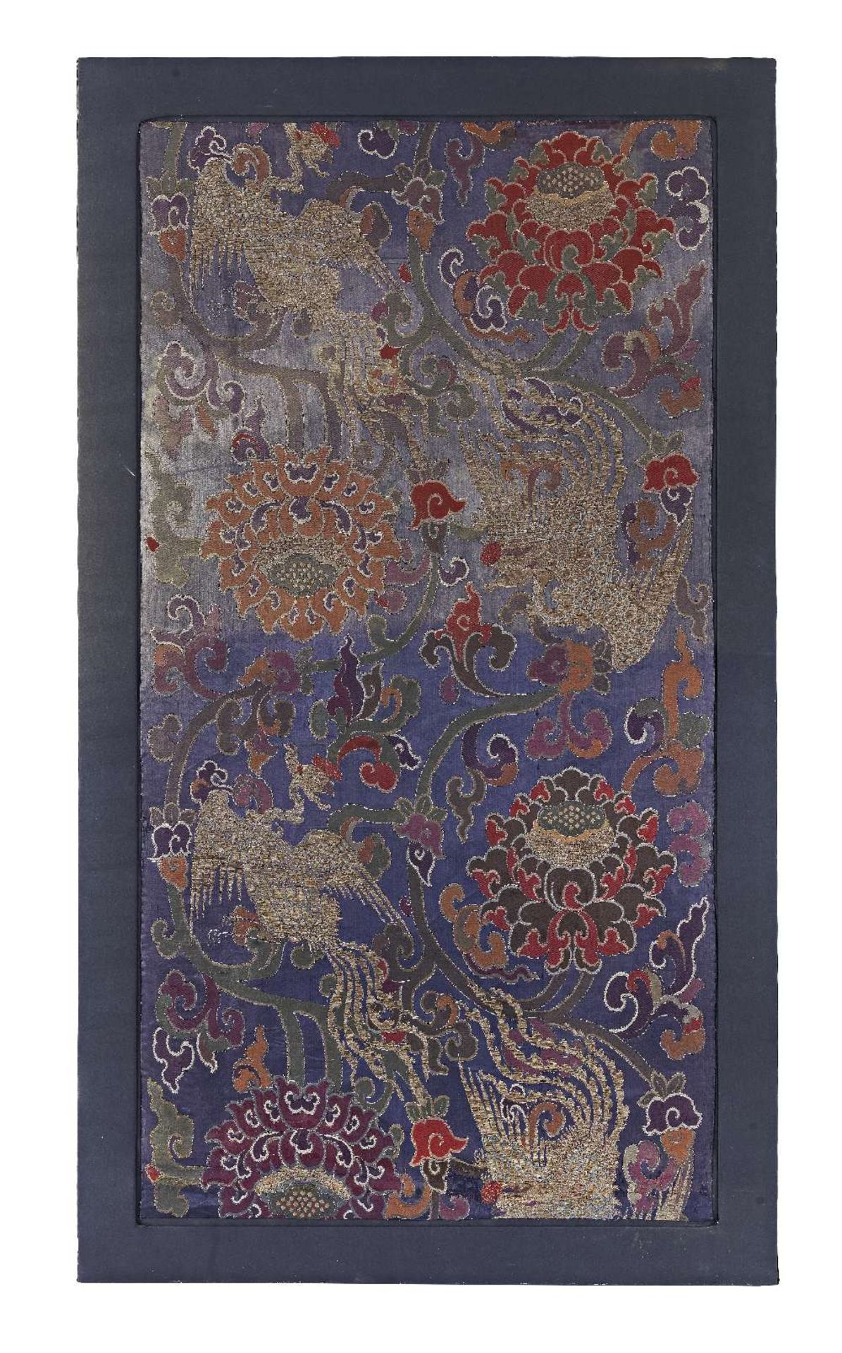 A WOVEN SILK 'PHOENIX AND LOTUS' PANEL 17th/18th Century