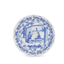 A BLUE AND WHITE MOULDED BARBED-RIM DISH Chenghua six-character mark, Kangxi