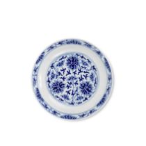 A BLUE AND WHITE 'LOTUS SCROLL' DISH Guangxu six-character mark and of the period