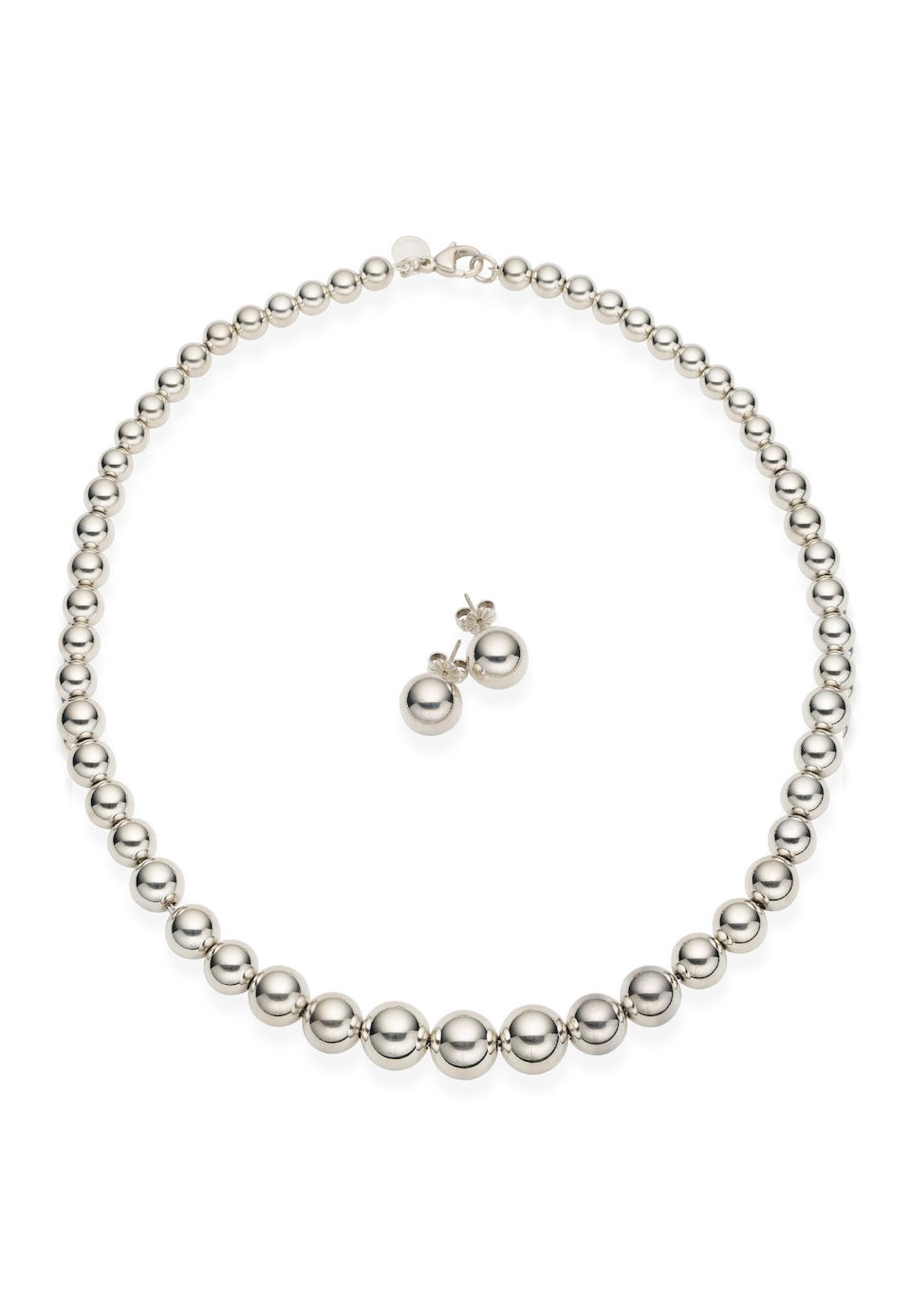 TIFFANY & CO. | STERLING SILVER 'HARDWEAR BALL' NECKLACE AND EARRING SUITE