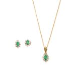 EMERALD AND DIAMOND EARRING AND PENDANT NECKLACE SUITE