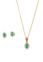 EMERALD AND DIAMOND EARRING AND PENDANT NECKLACE SUITE