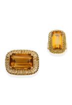 14CT GOLD AND CITRINE RING AND BROOCH SUITE