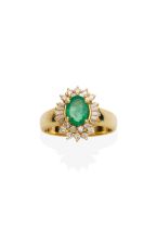 EMERALD AND DIAMOND CLUSTER RING