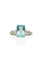 AQUAMARINE AND DIAMOND RING