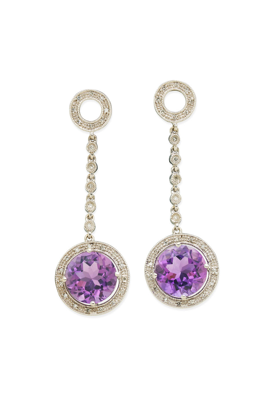 AMETHYST AND DIAMOND PENDENT EARRINGS