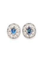 PAIR OF SAPPPHIRE AND DIAMOND EARRINGS