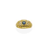 A GOLD, DIAMOND AND SAPPHIRE RING