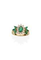 EMERALD AND DIAMOND CLUSTER RING