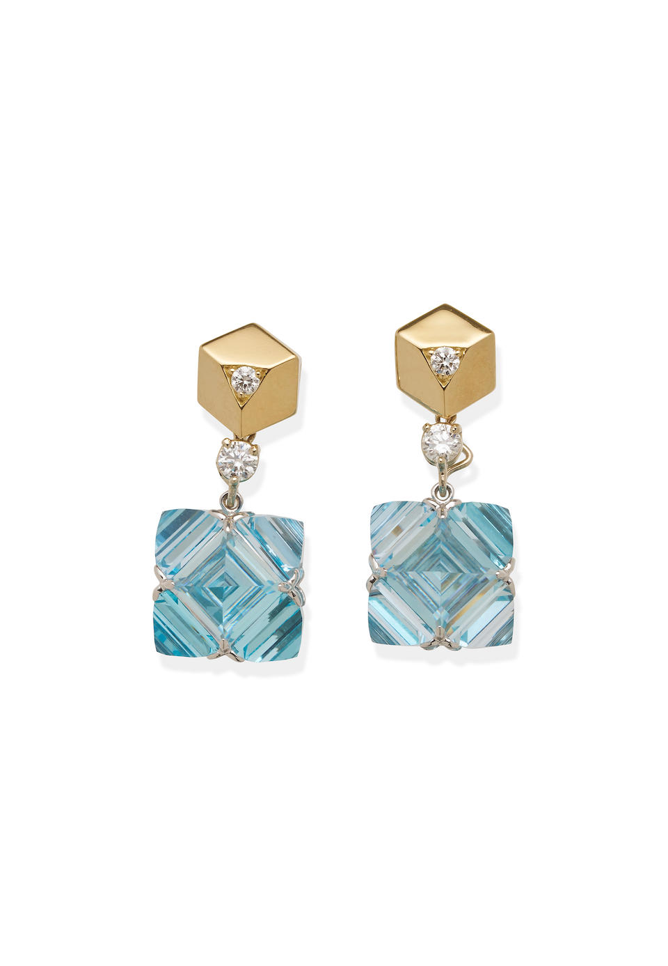 PAOLO COSTAGLI |PAIR OF BLUE TOPAZ AND DIAMOND PENDENT EARRRINGS