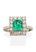 EMERALD AND DIAMOND CLUSTER RING