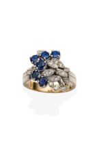 SAPPHIRE AND DIAMOND CLUSTER RING