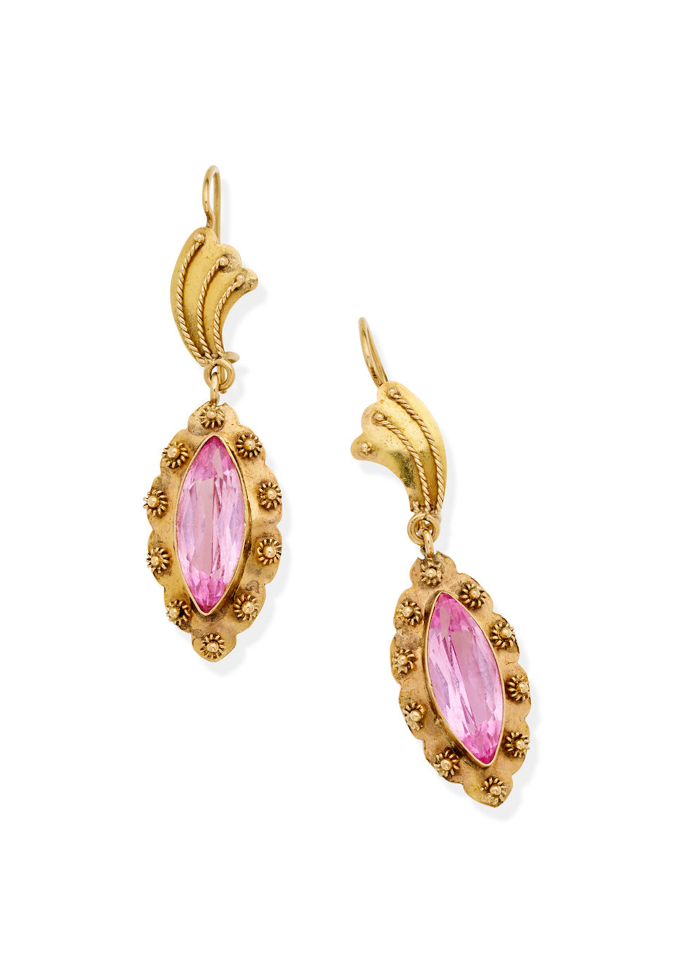 PAIR OF PINK TOPAZ PENDANT EARRINGS