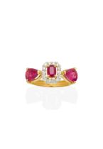 SPINEL, DIAMOND AND RUBY DIAMOND 20CT GOLD RING