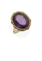 AMETHYST AND SEED PEARL RING