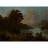 ANGLO-AMERICAN SCHOOL, 19TH CENTURY A LANDSCAPE WITH BOATERS, A HERDSMEN, AND A DISTANT MOUNTAIN...