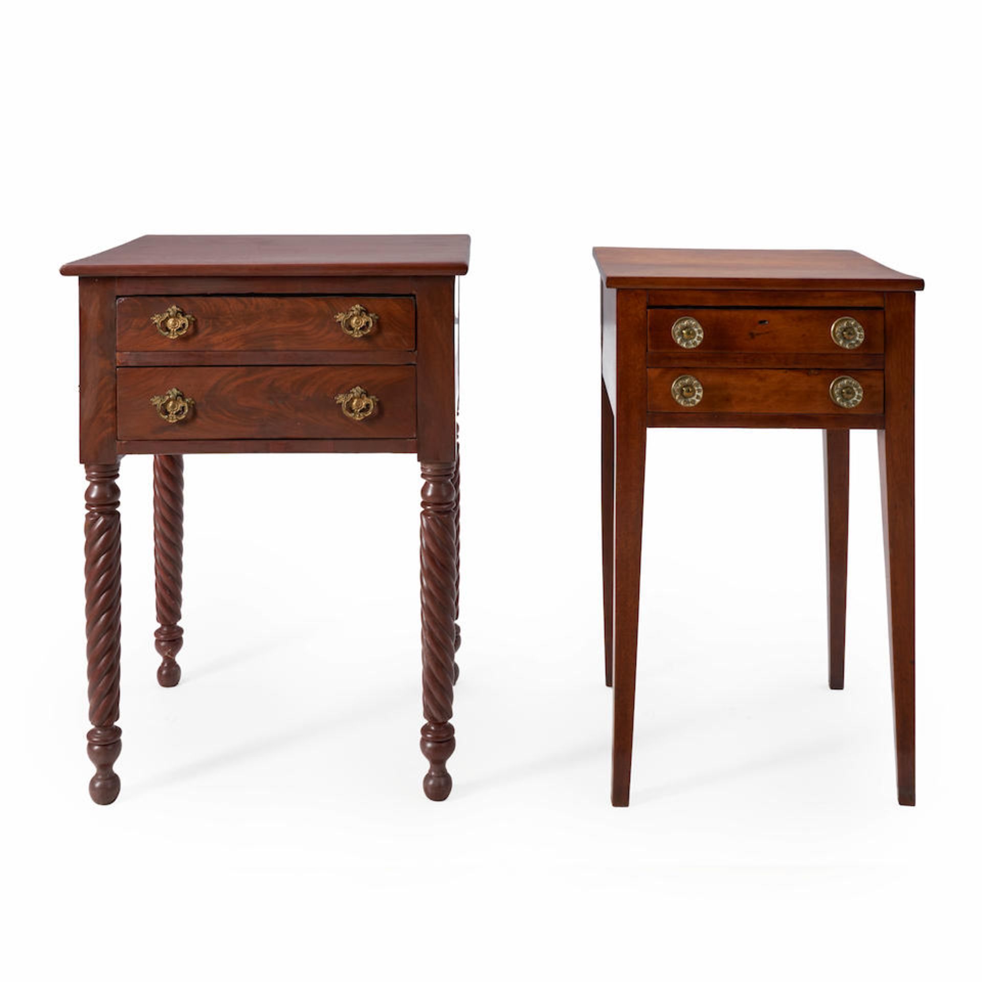 TWO MAHOGANY TWO-DRAWER WORK TABLES