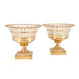 PAIR OF FRENCH PORCELAIN GILT BASKET COMPOTES