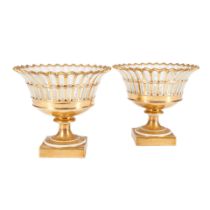 PAIR OF FRENCH PORCELAIN GILT BASKET COMPOTES