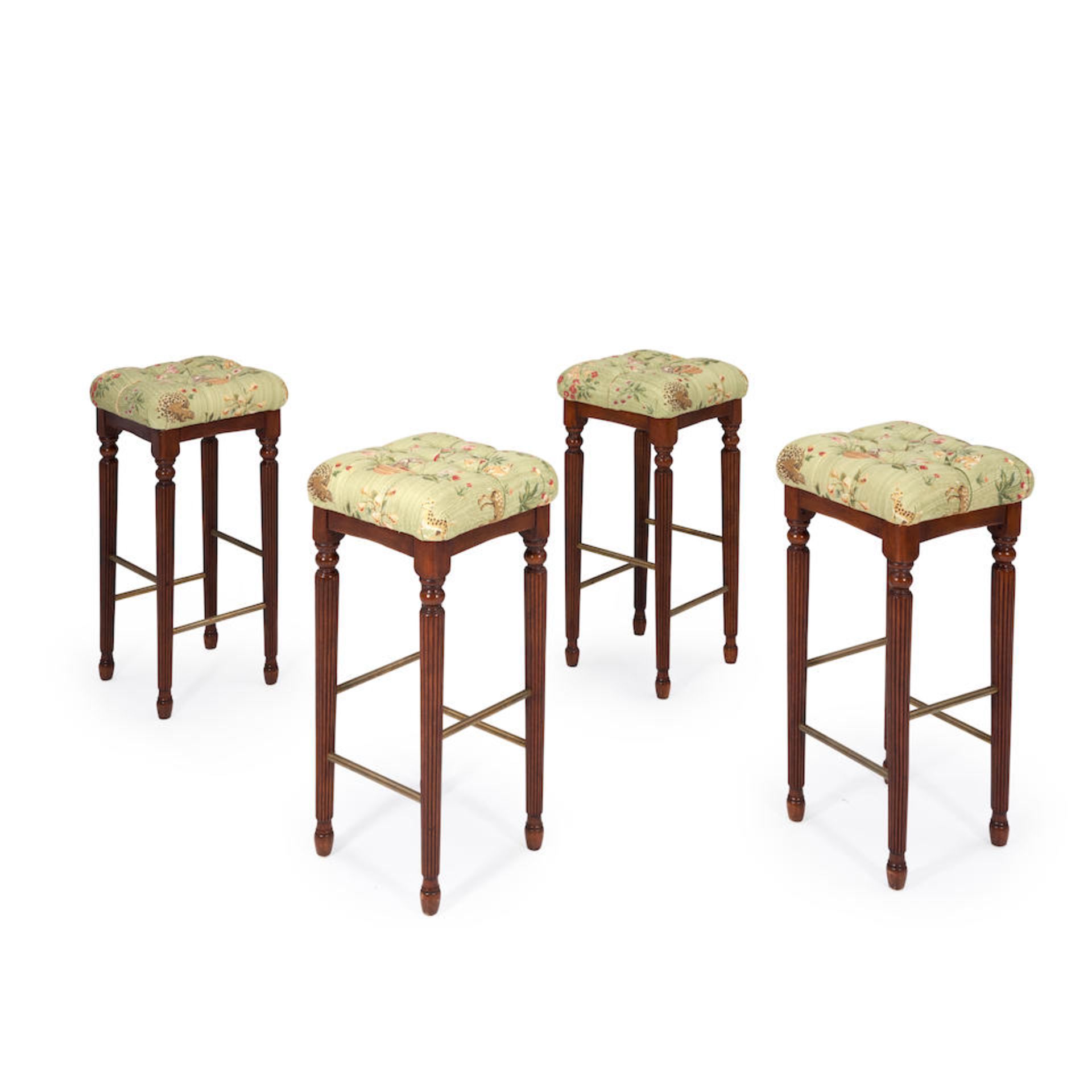 FOUR REGENCY-STYLE MAHOGANY UPHOLSTERED STOOLS