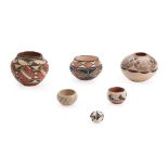 SIX SMALL SOUTHWEST POLYCHROME JARS