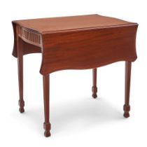 FEDERAL-STYLE MAHOGANY CARVED AND INLAID BENCH-MADE PEMBROKE TABLE