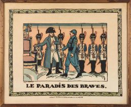 FIVE FRAMED FRENCH POLITICAL CARTOONS AND LITHOGRAPHS