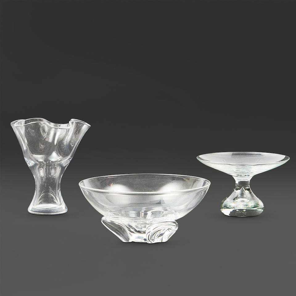 THREE PIECES OF STEUBEN CRYSTAL TABLEWARE