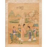 FOUR ASIAN WOODBLOCK PRINTS AND PAINTINGS