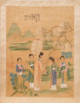 FOUR ASIAN WOODBLOCK PRINTS AND PAINTINGS