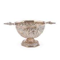 DUTCH SILVER TWO-HANDLED BRANDY BOWL