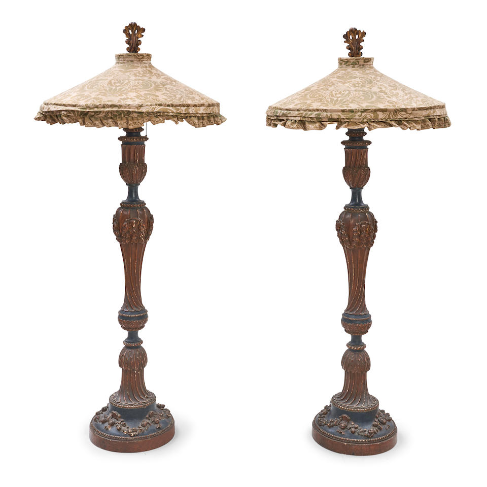 PAIR OF LARGE ROCOCO-STYLE PAINTED FLOOR LAMPS