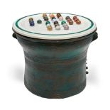 TIBETAN-STYLE DRUM WITH CHINESE CHECKERS TOP