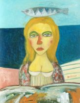 John Bellany CBE RA HRSA LLD(Lon) (British, 1942-2013) Woman with fish on her head unframed