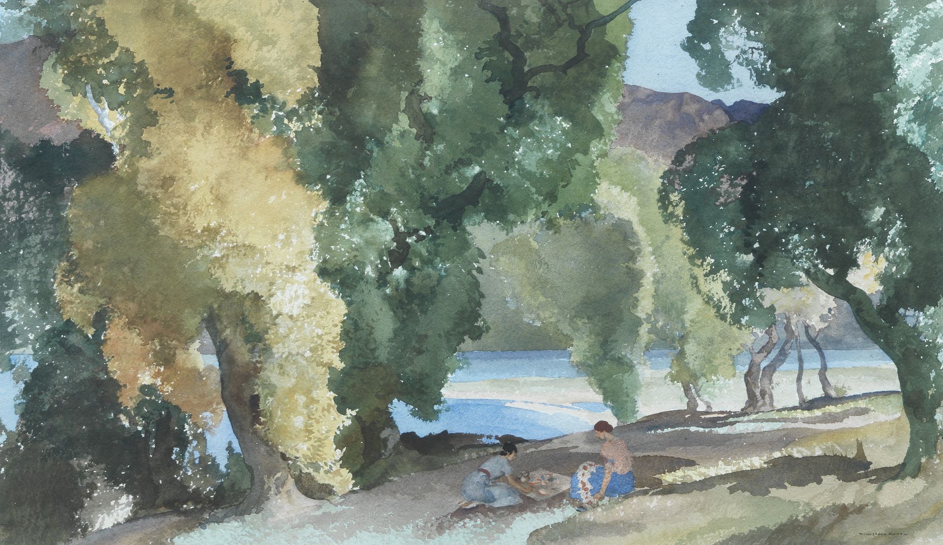 Sir William Russell Flint RA PRWS (British, 1880-1969) A woodland picnic