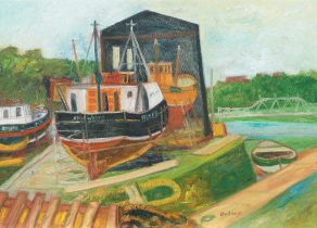 John Bellany CBE RA HRSA LLD(Lon) (British, 1942-2013) Still Waters of Eyemouth in harbour unframed