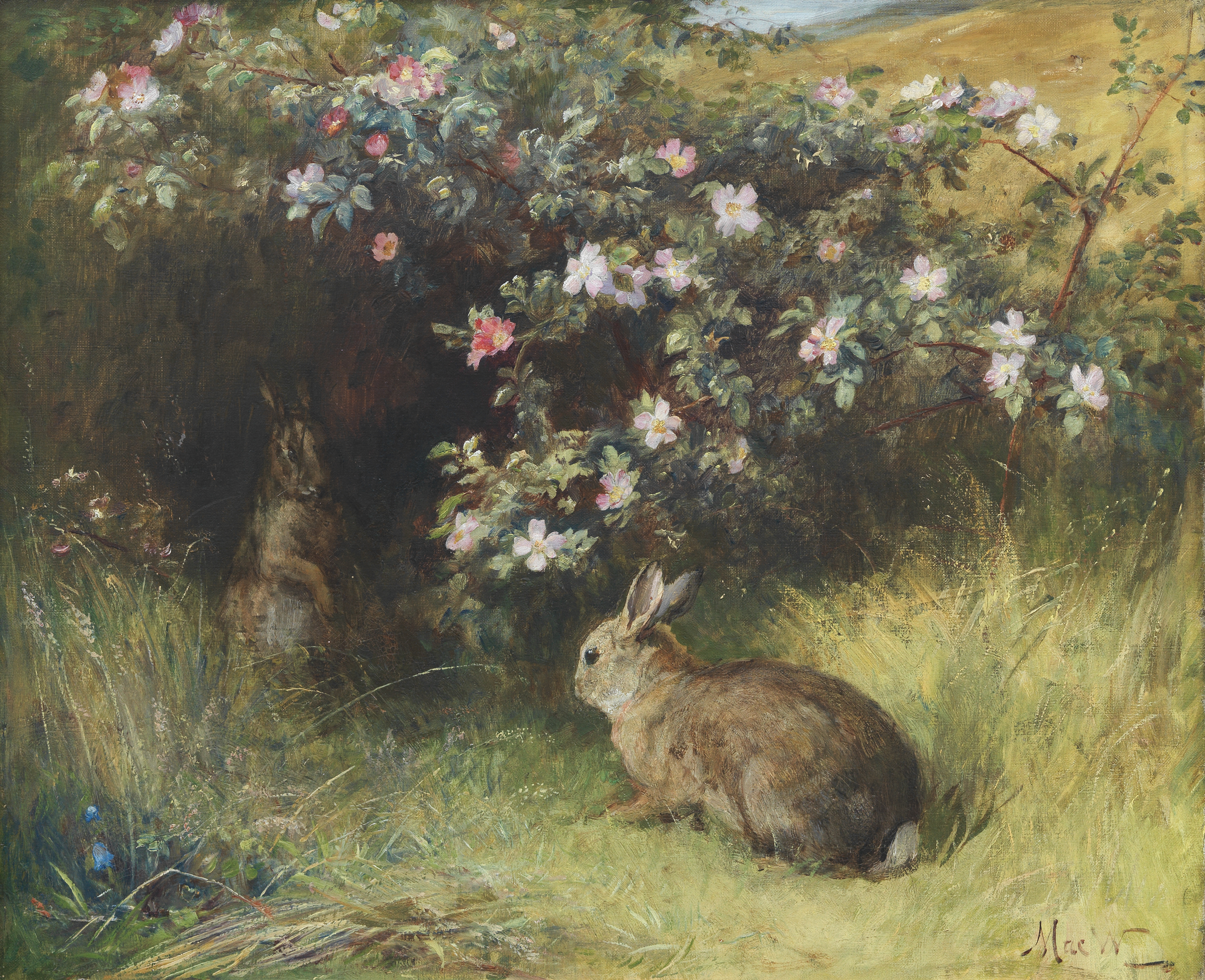 John MacWhirter RA HRSA RI RE (British, 1839-1911) Roses and Rabbits
