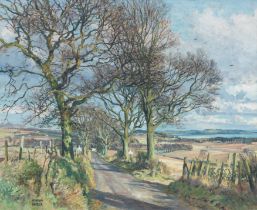 James McIntosh Patrick RSA ROI ARE LLD (British, 1907-1998) Sunlit path, the Carse of Gowrie wit...