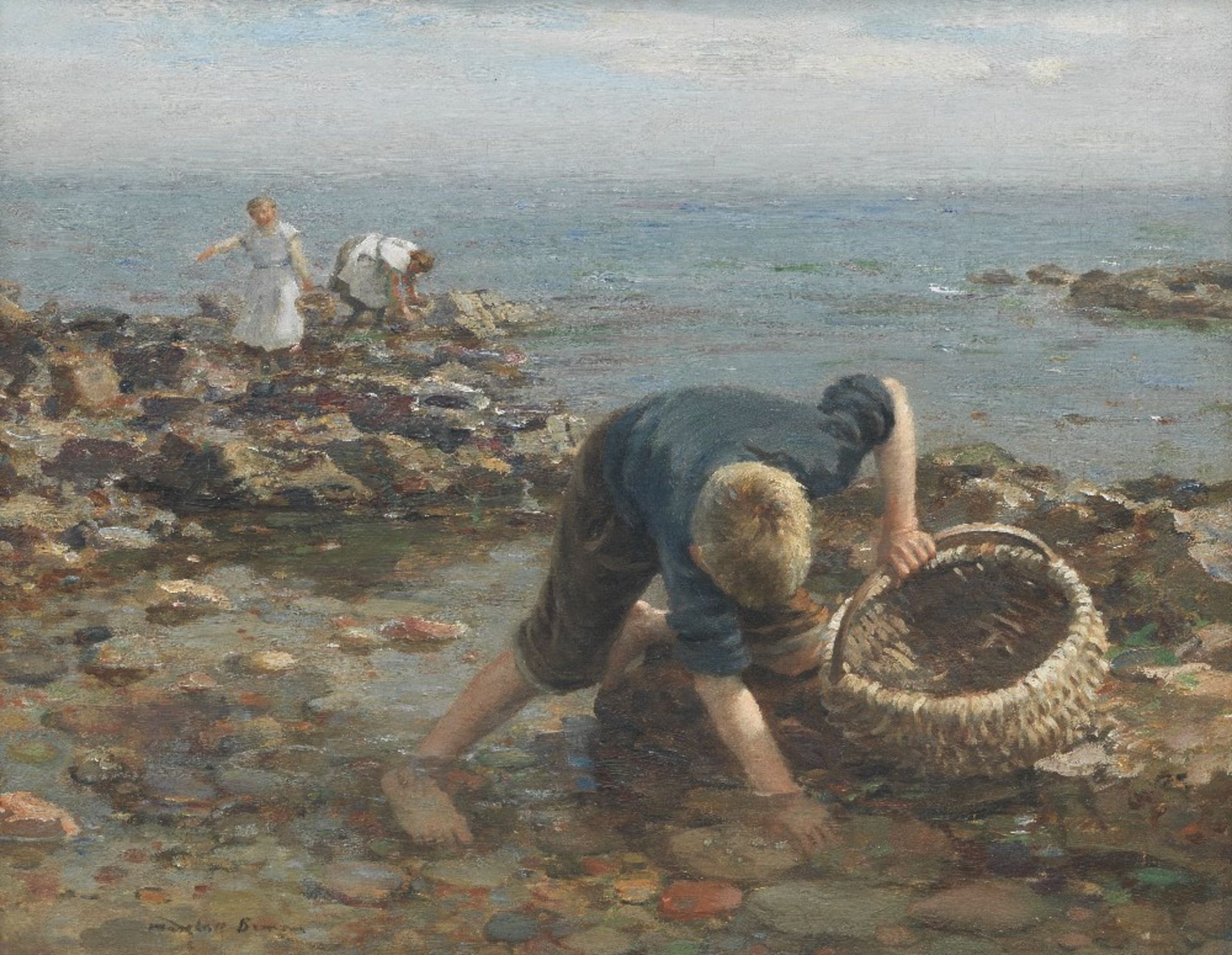 William Marshall Brown RSA RSW (British, 1863-1936) Gathering mussels