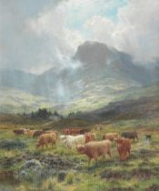 Louis Bosworth Hurt (British, 1856-1929) Cattle in highland landscape