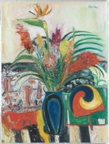 John Bellany CBE RA HRSA LLD(Lon) (British, 1942-2013) Still life of flowers in a blue vase unfr...