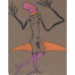 Pat Douthwaite (British, 1934-2002) Purple and orange headdress unframed