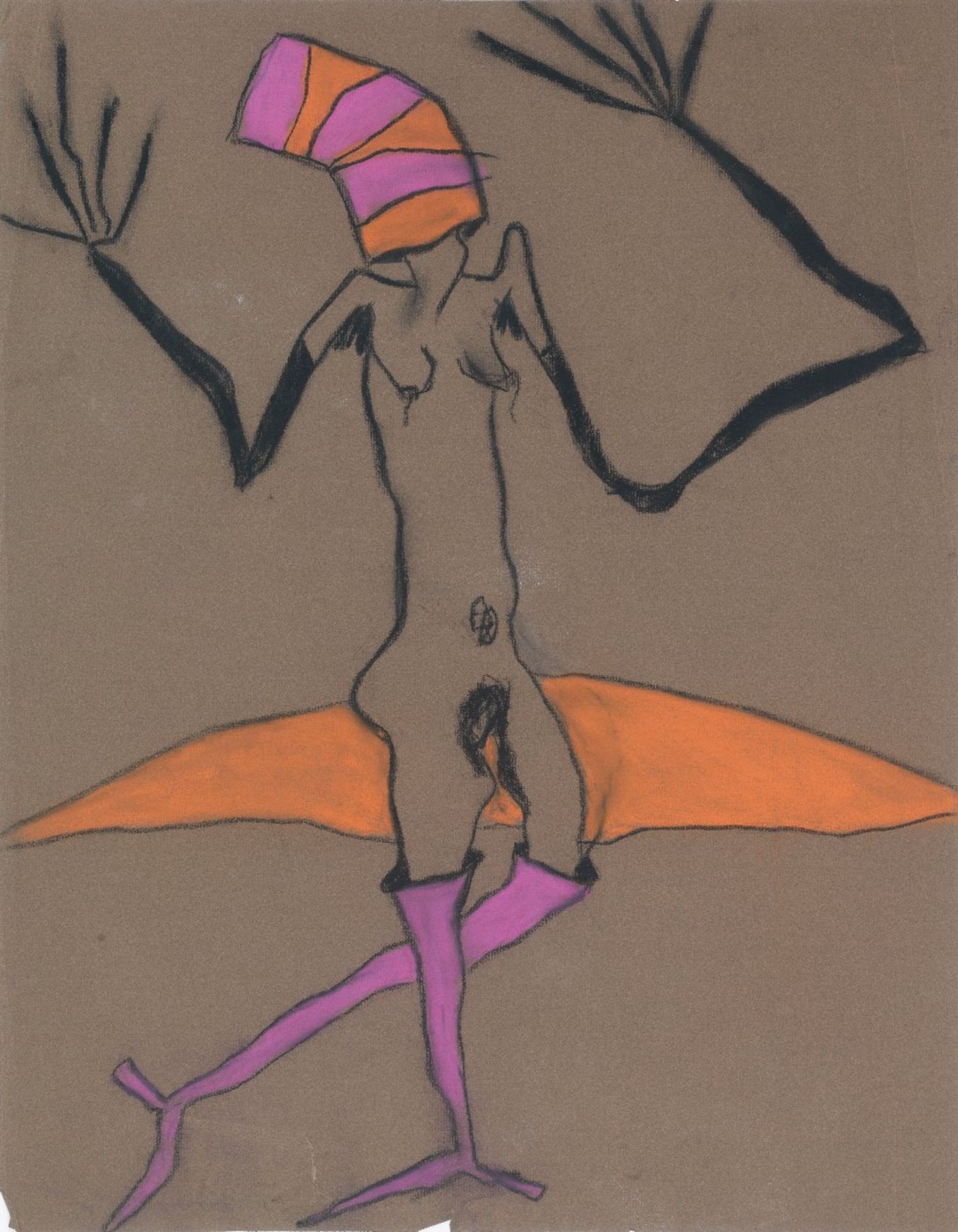 Pat Douthwaite (British, 1934-2002) Purple and orange headdress unframed