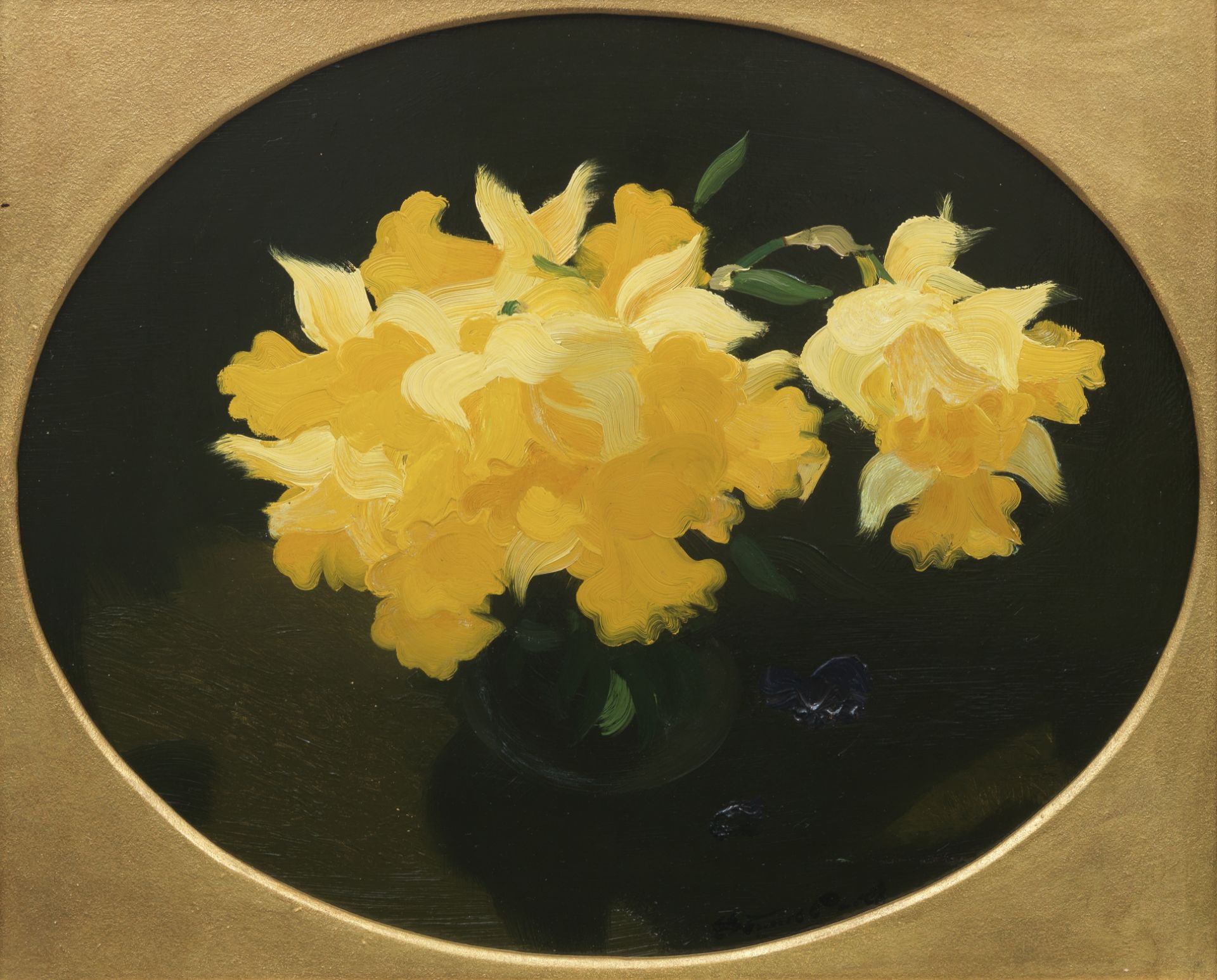 James Stuart Park (British, 1862-1933) Daffodils canvas 51.5 x 61cm (20 1/4 x 24in); oval sight ...