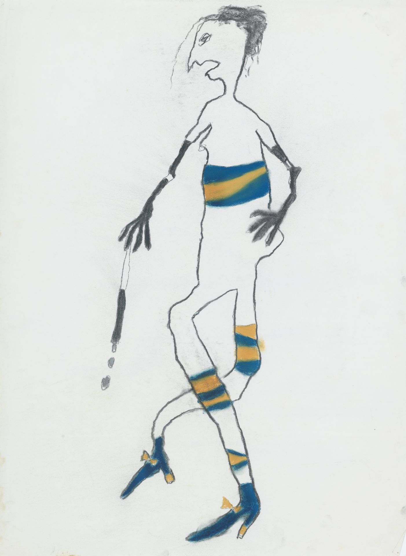 Pat Douthwaite (British, 1934-2002) Blue and gold striped outfit unframed