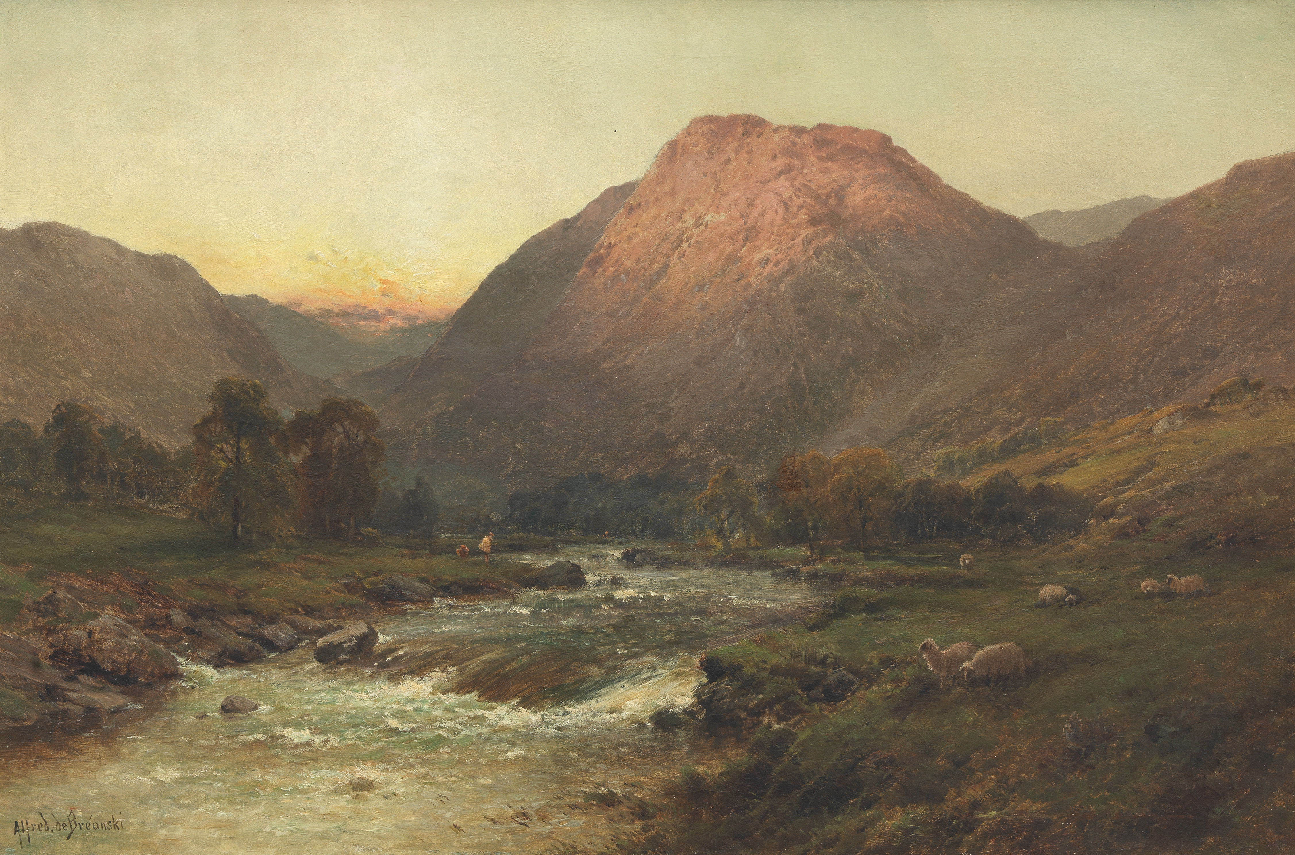 Alfred de Br&#233;anski RBA (British, 1852-1928) A glen at sunset