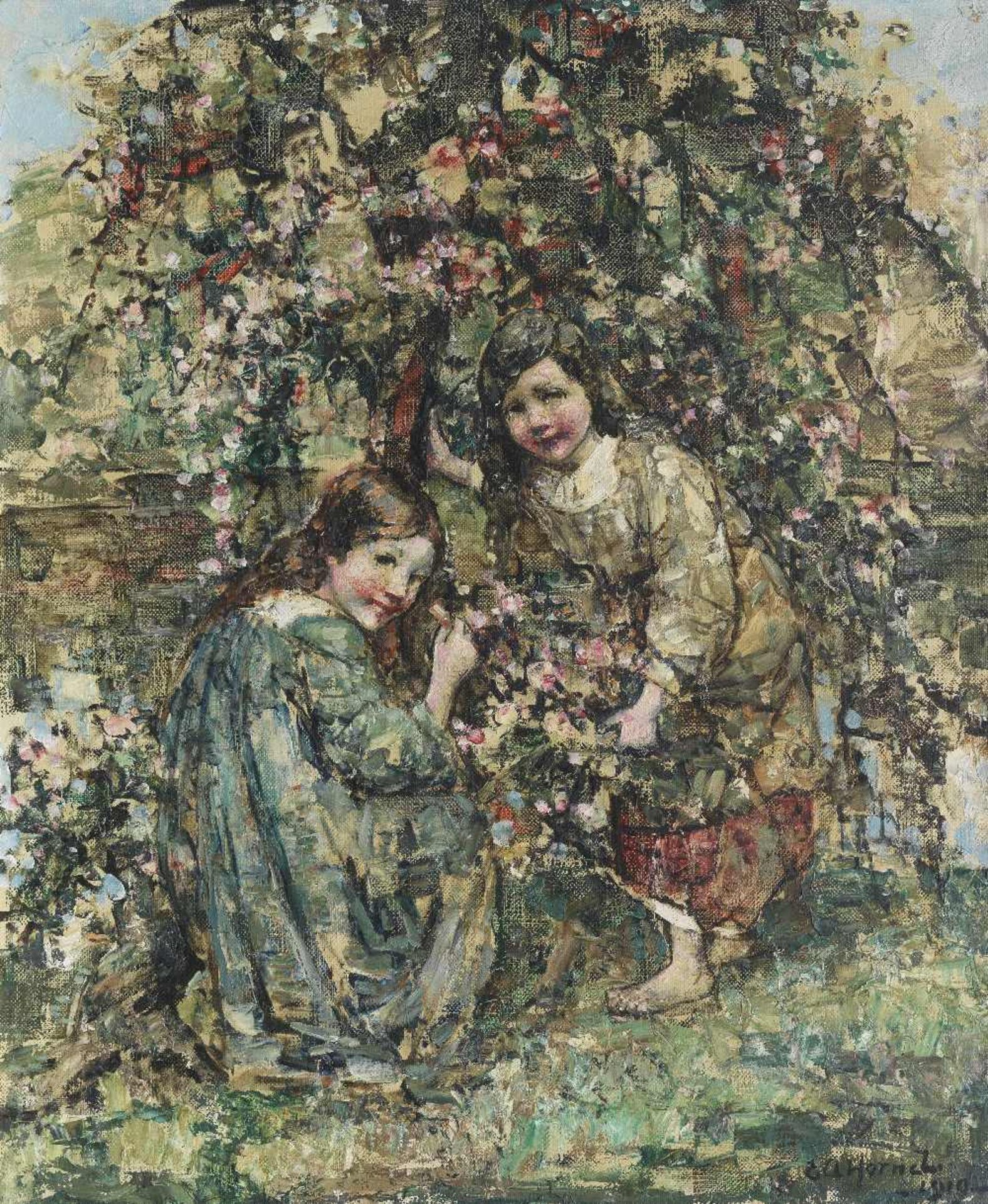 Edward Atkinson Hornel (British, 1864-1933) Picking cherry blossom