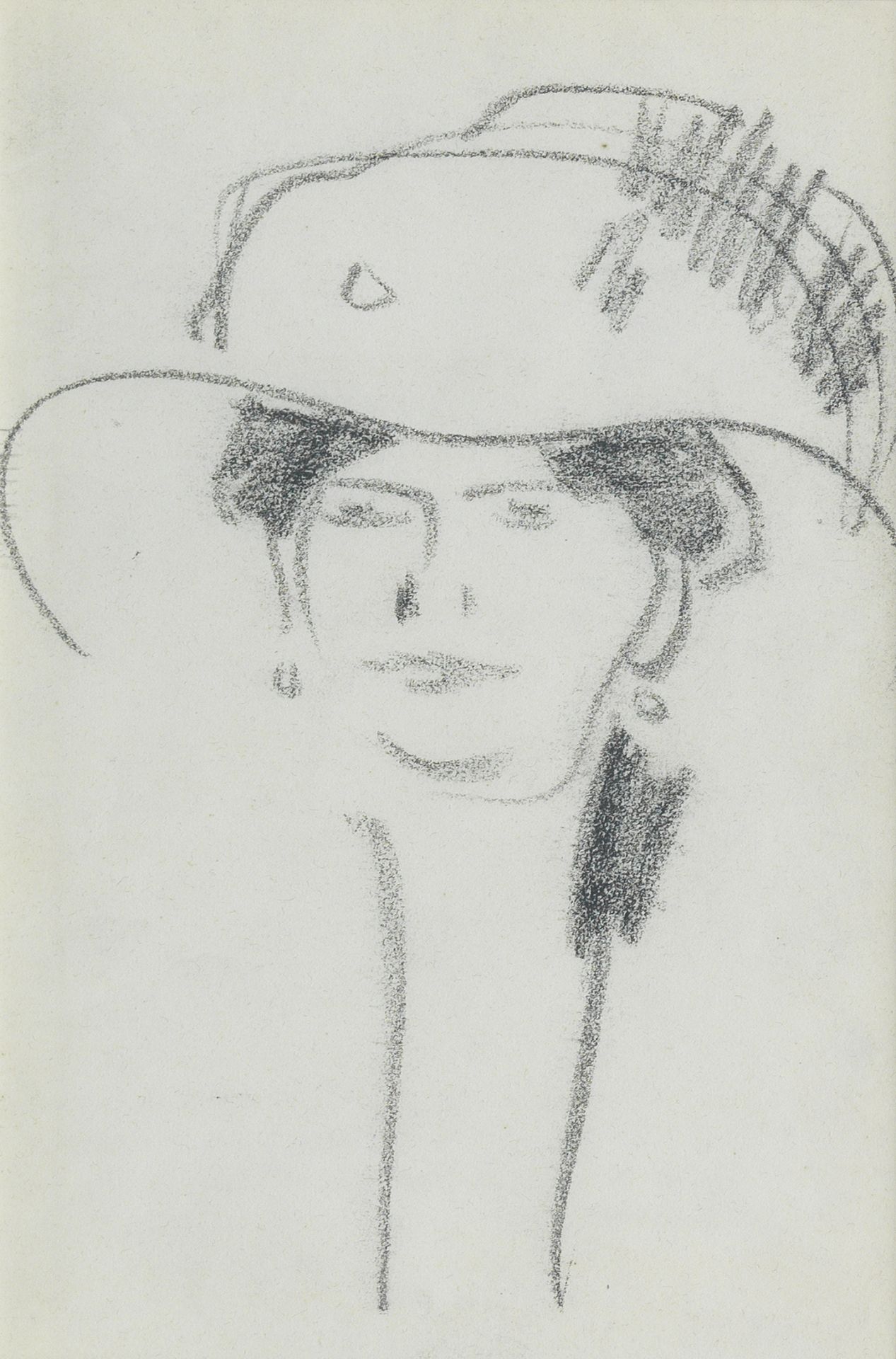 John Duncan Fergusson RBA (British, 1874-1961) Portrait of a woman in a large hat, c. 1910-14
