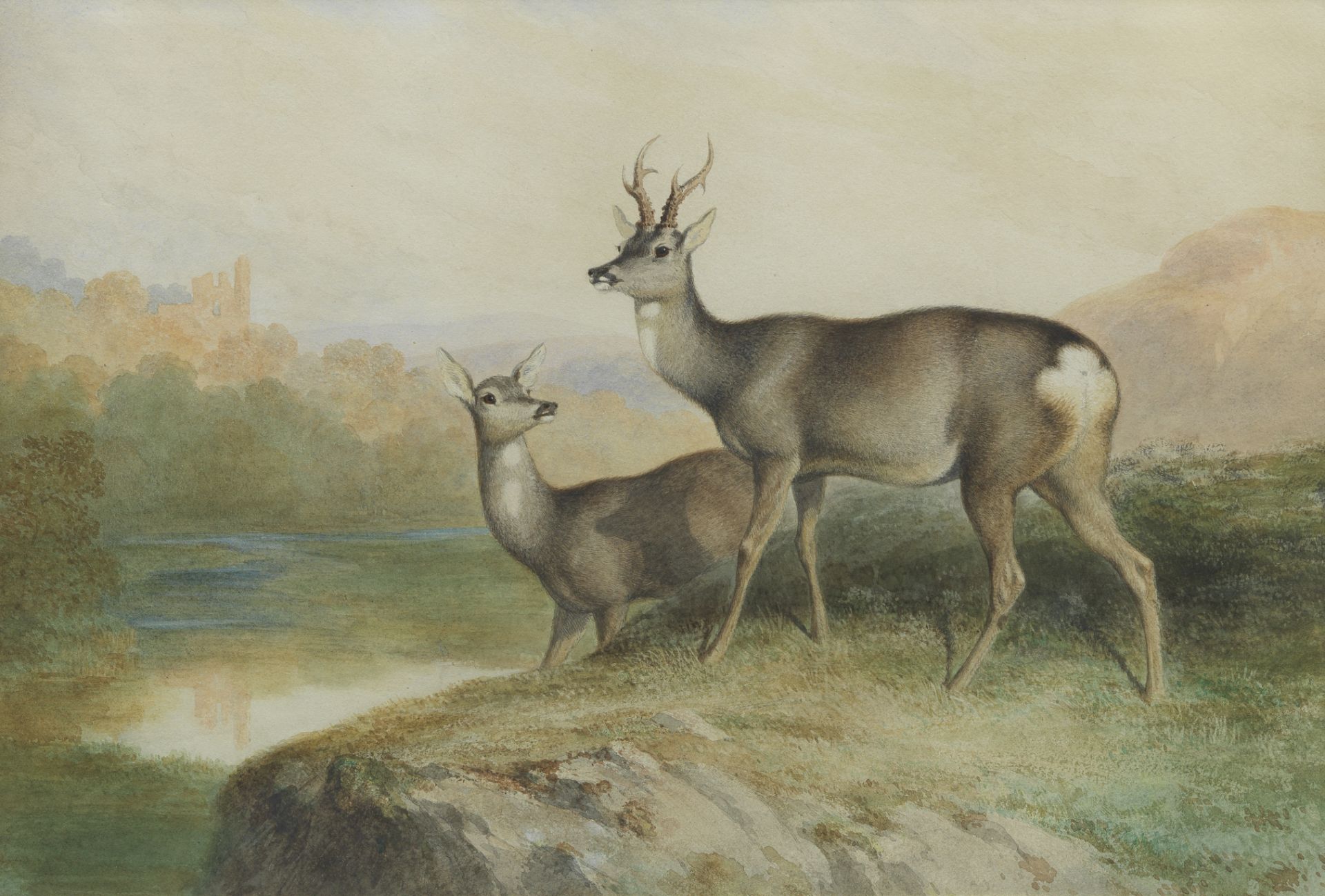James William Giles (British, 1801-1870) My Heart's in the Highlands - A roe deer buck and hind
