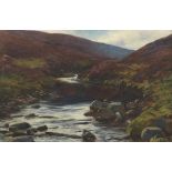 Joseph Farquharson RA (1846-1935) Fishing by a highland river